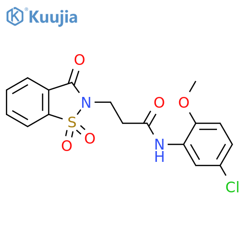 N-(5-chloro-2-methoxyphenyl)-3-(1,1,3-trioxo-2,3-dihydro-1lambda6,2-benzothiazol-2-yl)propanamide structure
