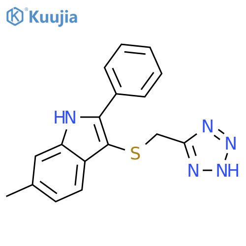 6-methyl-2-phenyl-3-[(2H-tetrazol-5-ylmethyl)sulfanyl]-1H-indole structure