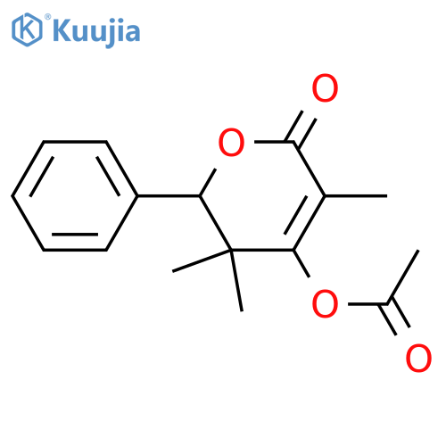 2H-Pyran-2-one, 4-(acetyloxy)-5,6-dihydro-3,5,5-trimethyl-6-phenyl- structure