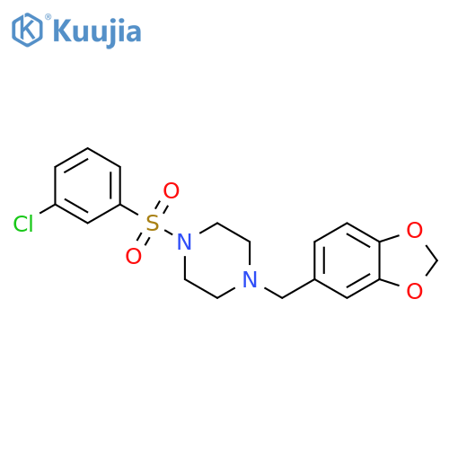 1-(2H-1,3-benzodioxol-5-yl)methyl-4-(3-chlorobenzenesulfonyl)piperazine structure