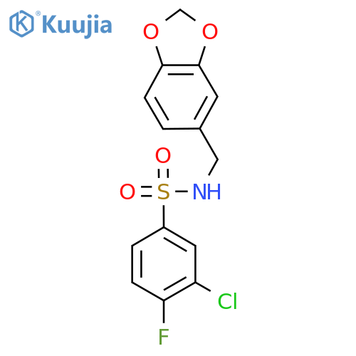 N-(2H-1,3-benzodioxol-5-yl)methyl-3-chloro-4-fluorobenzene-1-sulfonamide structure