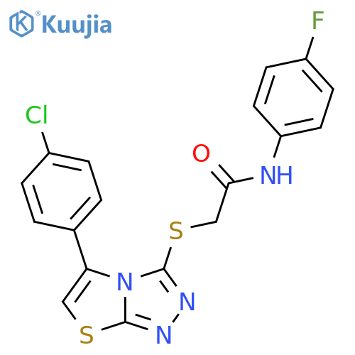 2-{5-(4-chlorophenyl)-1,2,4triazolo3,4-b1,3thiazol-3-ylsulfanyl}-N-(4-fluorophenyl)acetamide structure