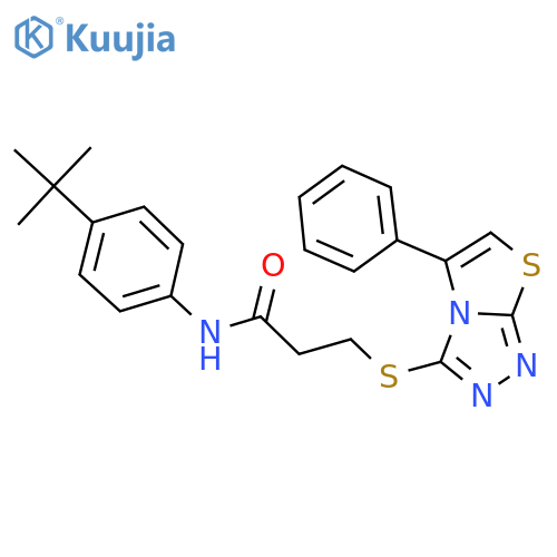 N-(4-tert-butylphenyl)-3-({5-phenyl-1,2,4triazolo3,4-b1,3thiazol-3-yl}sulfanyl)propanamide structure
