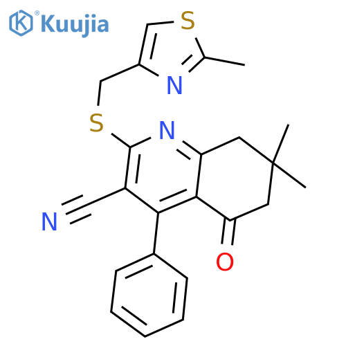 7,7-dimethyl-2-{(2-methyl-1,3-thiazol-4-yl)methylsulfanyl}-5-oxo-4-phenyl-5,6,7,8-tetrahydroquinoline-3-carbonitrile structure