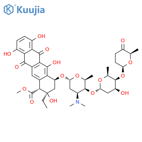 methyl (1R,2R,4S)-2-ethyl-2,5,7,10-tetrahydroxy-6,11-dioxo-4-{[2,3,6-trideoxy-4-O-{2,6-dideoxy-4-O-[(2R,6R)-6-methyl-5-oxotetrahydro-2H-pyran-2-yl]-alpha-L-lyxo-hexopyranosyl}-3-(dimethylamino)-alpha-L-lyxo-hexopyranosyl]oxy}-1,2,3,4,6,11-hexahydrotetrace structure