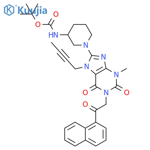 Carbamic acid,[1-[7-(2-butynyl)-2,3,6,7-tetrahydro-3-methyl-1-[2-(1-naphthalenyl)-2-oxoethyl]-2,6-dioxo-1H-purin-8-yl]-3-piperidinyl]-, 1,1-dimethylethyl ester structure