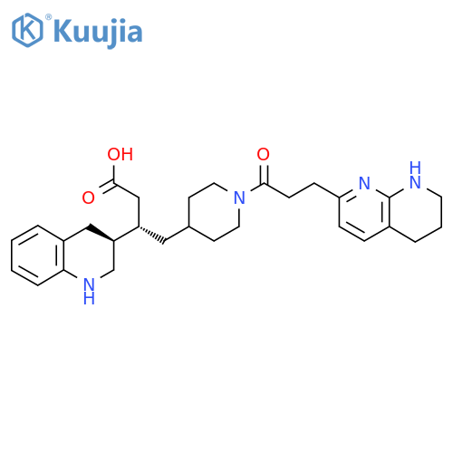 3-Quinolinepropanoic acid, 1,2,3,4-tetrahydro-beta-((1-(1-oxo-3-(1,5,6,7-tetrahydro-1,8-naphthyridin-2-yl)propyl)-4-piperidinyl)methyl)-, (betaS,3S)- structure