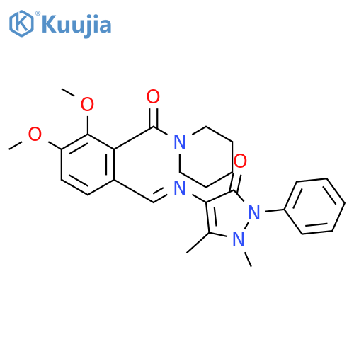 4-({(1E)-[3,4-dimethoxy-2-(piperidin-1-ylcarbonyl)phenyl]methylidene}amino)-1,5-dimethyl-2-phenyl-1,2-dihydro-3H-pyrazol-3-one structure
