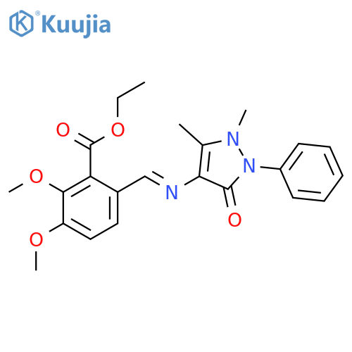 ethyl 6-{(E)-[(1,5-dimethyl-3-oxo-2-phenyl-2,3-dihydro-1H-pyrazol-4-yl)imino]methyl}-2,3-dimethoxybenzoate structure