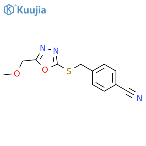 4-({[5-(methoxymethyl)-1,3,4-oxadiazol-2-yl]sulfanyl}methyl)benzonitrile structure