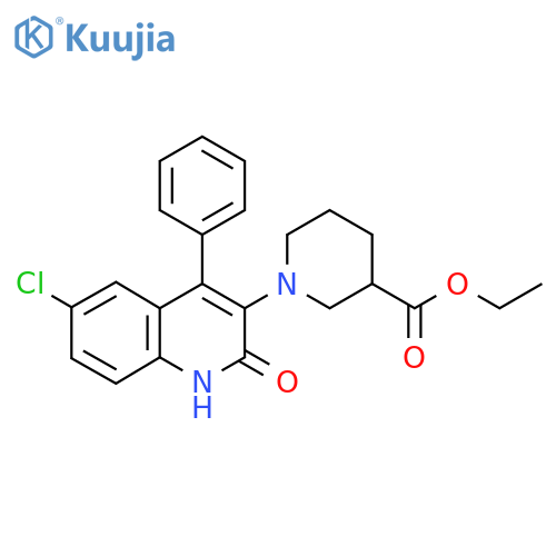 Ethyl 1-(6-chloro-2-oxo-4-phenyl-1H-quinolin-3-yl)piperidine-3-carboxylate structure