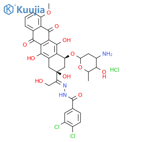 Benzoic Acid, 3,4-dichloro-, [1-[4-[(3-amino-2,3,6-trideoxy-.α.-l-lyxo-hexopyranosyl)oxy]-1,2,3,4,6,11-hexahydro-2,5,12-trihydroxy-7-methoxy-6,11-dioxo-2-naphthacenyl]-2-hydroxyethylidene]hydrazide, Monohydrochloride, (2s-cis)- structure