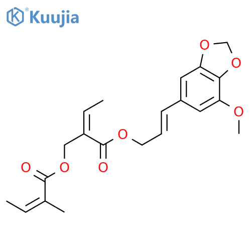 (2Z)-2-({[(2E)-3-(7-methoxy-1,3-benzodioxol-5-yl)prop-2-en-1-yl]oxy}carbonyl)but-2-en-1-yl (2Z)-2-methylbut-2-enoate structure