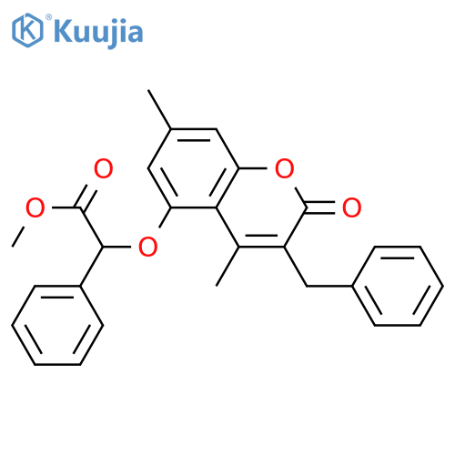 methyl 2-(3-benzyl-4,7-dimethyl-2-oxochromen-5-yl)oxy-2-phenylacetate structure