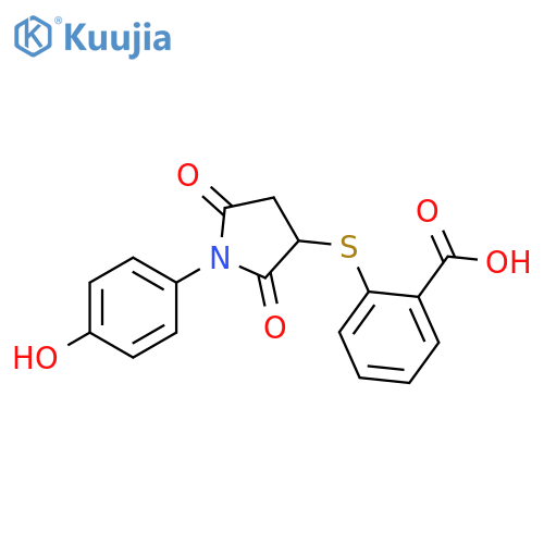 2-{1-(4-hydroxyphenyl)-2,5-dioxopyrrolidin-3-ylsulfanyl}benzoic acid structure