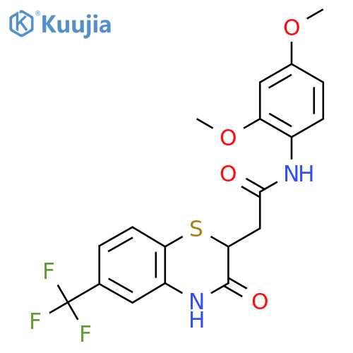 N-(2,4-dimethoxyphenyl)-2-3-oxo-6-(trifluoromethyl)-3,4-dihydro-2H-1,4-benzothiazin-2-ylacetamide structure