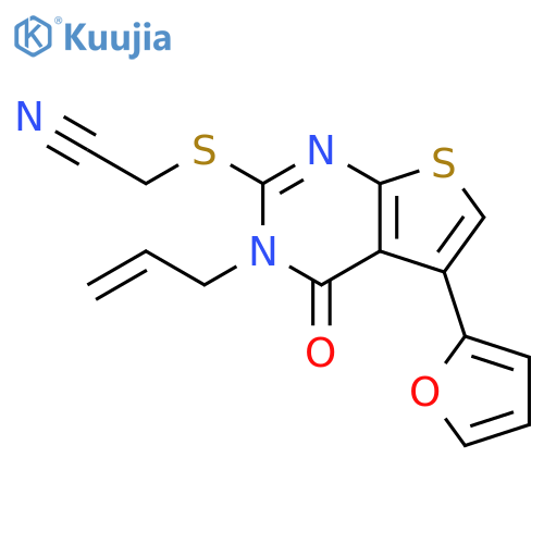 2-{5-(furan-2-yl)-4-oxo-3-(prop-2-en-1-yl)-3H,4H-thieno2,3-dpyrimidin-2-ylsulfanyl}acetonitrile structure