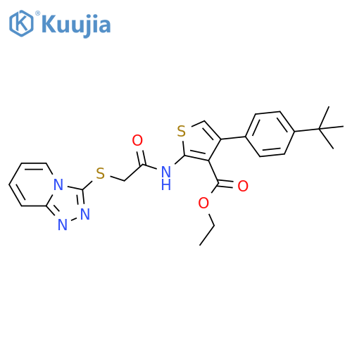 ethyl 4-(4-tert-butylphenyl)-2-(2-{1,2,4triazolo4,3-apyridin-3-ylsulfanyl}acetamido)thiophene-3-carboxylate structure