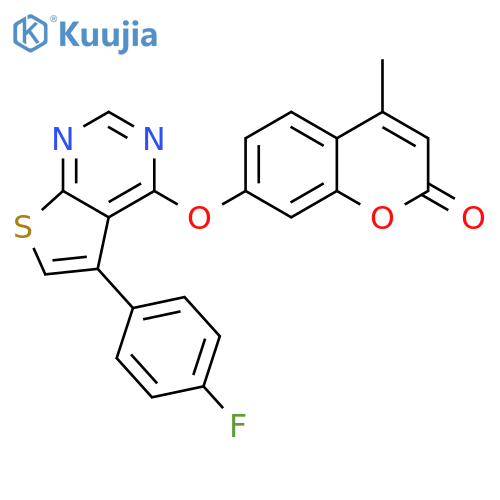 7-{5-(4-fluorophenyl)thieno2,3-dpyrimidin-4-yloxy}-4-methyl-2H-chromen-2-one structure