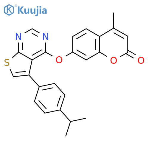 4-methyl-7-({5-4-(propan-2-yl)phenylthieno2,3-dpyrimidin-4-yl}oxy)-2H-chromen-2-one structure