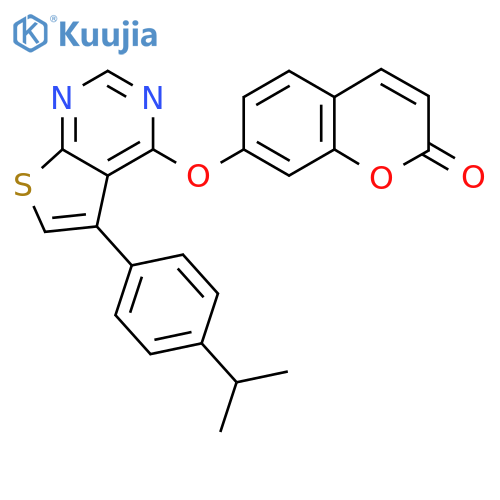 7-({5-4-(propan-2-yl)phenylthieno2,3-dpyrimidin-4-yl}oxy)-2H-chromen-2-one structure