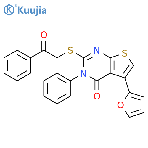 5-(furan-2-yl)-2-(2-oxo-2-phenylethyl)sulfanyl-3-phenyl-3H,4H-thieno2,3-dpyrimidin-4-one structure
