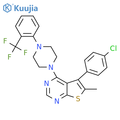 1-5-(4-chlorophenyl)-6-methylthieno2,3-dpyrimidin-4-yl-4-2-(trifluoromethyl)phenylpiperazine structure