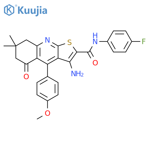 3-amino-N-(4-fluorophenyl)-4-(4-methoxyphenyl)-7,7-dimethyl-5-oxo-5H,6H,7H,8H-thieno[2,3-b]quinoline-2-carboxamide structure