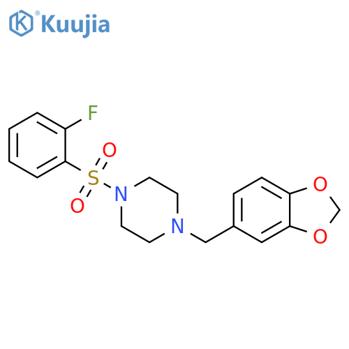 1-[(2H-1,3-benzodioxol-5-yl)methyl]-4-(2-fluorobenzenesulfonyl)piperazine structure