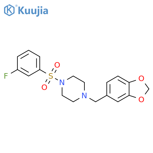 1-[(2H-1,3-benzodioxol-5-yl)methyl]-4-(3-fluorobenzenesulfonyl)piperazine structure