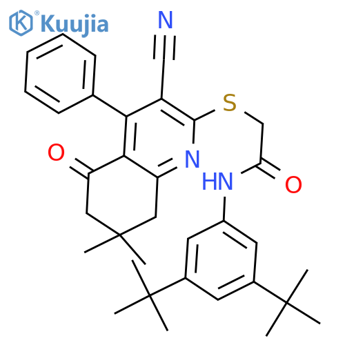 2-(3-cyano-7,7-dimethyl-5-oxo-4-phenyl-5,6,7,8-tetrahydroquinolin-2-yl)sulfanyl-N-(3,5-di-tert-butylphenyl)acetamide structure