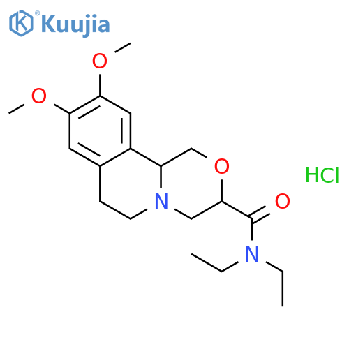 (3S,11bR)-N,N-diethyl-9,10-dimethoxy-1,3,4,6,7,11b-hexahydro[1,4]oxazino[3,4-a]isoquinoline-3-carboxamide hydrochloride (1:1) structure