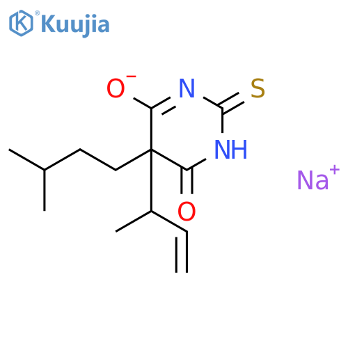 sodium 5-(3-methylbutyl)-5-(1-methylprop-2-en-1-yl)-6-oxo-2-thioxo-1,2,5,6-tetrahydropyrimidin-4-olate structure