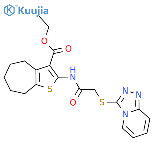 ethyl 2-(2-{1,2,4triazolo4,3-apyridin-3-ylsulfanyl}acetamido)-4H,5H,6H,7H,8H-cycloheptabthiophene-3-carboxylate structure
