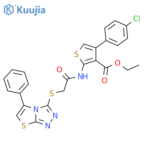 ethyl 4-(4-chlorophenyl)-2-2-({5-phenyl-1,2,4triazolo3,4-b1,3thiazol-3-yl}sulfanyl)acetamidothiophene-3-carboxylate structure