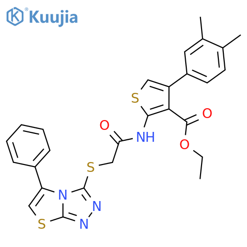 ethyl 4-(3,4-dimethylphenyl)-2-2-({5-phenyl-1,2,4triazolo3,4-b1,3thiazol-3-yl}sulfanyl)acetamidothiophene-3-carboxylate structure