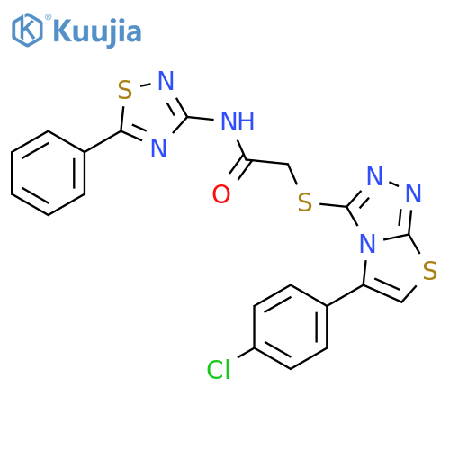 2-{5-(4-chlorophenyl)-1,2,4triazolo3,4-b1,3thiazol-3-ylsulfanyl}-N-(5-phenyl-1,2,4-thiadiazol-3-yl)acetamide structure