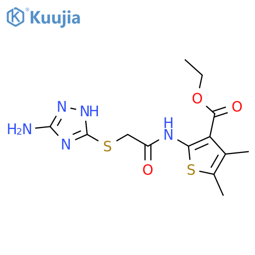 ethyl 2-{2-(5-amino-1H-1,2,4-triazol-3-yl)sulfanylacetamido}-4,5-dimethylthiophene-3-carboxylate structure