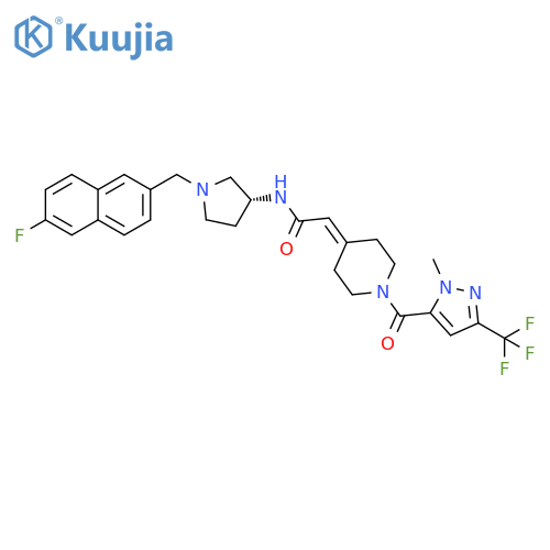Acetamide,N-[(3R)-1-[(6-fluoro-2-naphthalenyl)methyl]-3-pyrrolidinyl]-2-[1-[[1-methyl-3-(trifluoromethyl)-1H-pyrazol-5-yl]carbonyl]-4-piperidinylidene]- structure