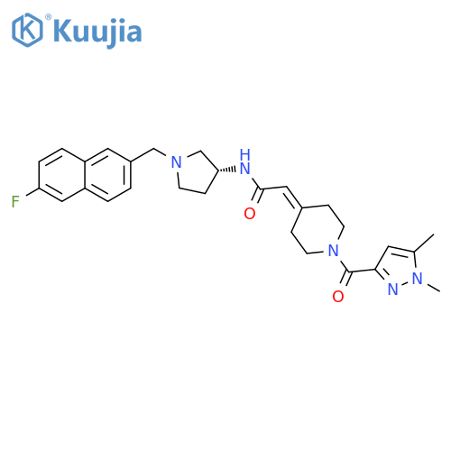 Acetamide,2-[1-[(1,5-dimethyl-1H-pyrazol-3-yl)carbonyl]-4-piperidinylidene]-N-[(3R)-1-[(6-fluoro-2-naphthalenyl)methyl]-3-pyrrolidinyl]- structure