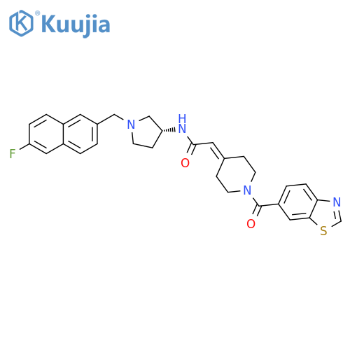 Acetamide,2-[1-(6-benzothiazolylcarbonyl)-4-piperidinylidene]-N-[(3R)-1-[(6-fluoro-2-naphthalenyl)methyl]-3-pyrrolidinyl]- structure