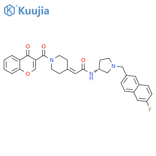 Acetamide,N-[(3R)-1-[(6-fluoro-2-naphthalenyl)methyl]-3-pyrrolidinyl]-2-[1-[(4-oxo-4H-1-benzopyran-3-yl)carbonyl]-4-piperidinylidene]- structure