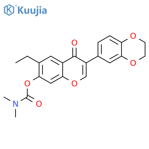 3-(2,3-dihydro-1,4-benzodioxin-6-yl)-6-ethyl-4-oxo-4H-chromen-7-yl N,N-dimethylcarbamate structure