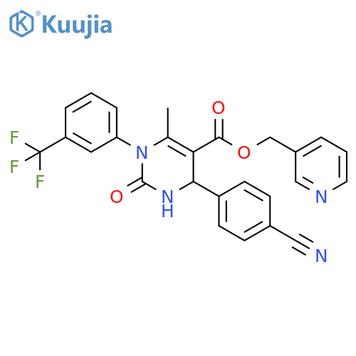 5-Pyrimidinecarboxylic acid,4-(4-cyanophenyl)-1,2,3,4-tetrahydro-6-methyl-2-oxo-1-[3-(trifluoromethyl)phenyl]-, 3-pyridinylmethyl ester structure