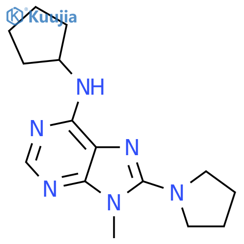 9H-Purin-6-amine, N-cyclopentyl-9-methyl-8-(1-pyrrolidinyl)- structure