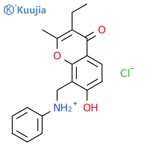 N-[(3-ethyl-7-hydroxy-2-methyl-4-oxo-4H-chromen-8-yl)methyl]anilinium chloride structure