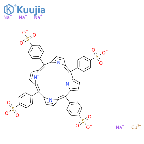 copper(2+) sodium 4,4',4'',4'''-porphine-21,23-diide-5,10,15,20-tetrayltetrabenzenesulfonate (1:4:1) structure