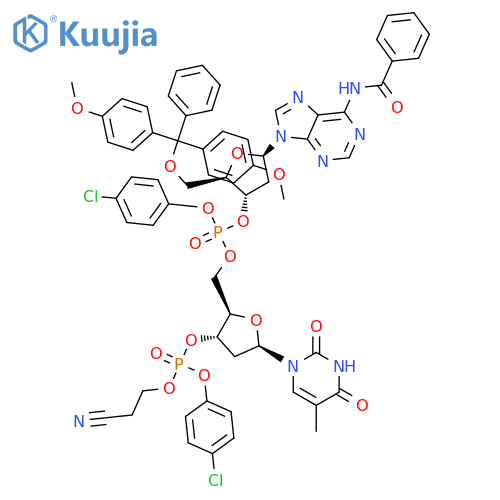 3'-Thymidylicacid, N-benzoyl-5'-O-[bis(4-methoxyphenyl)phenylmethyl]-P-(4-chlorophenyl)-2'-deoxyadenylyl-(3'&reg;5')-,4-chlorophenyl 2-cyanoethyl ester (9CI) structure