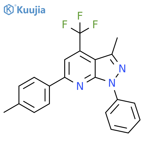 <br>3-methyl-1-phenyl-6-(p-tolyl)-4-(trifluoromethyl)-1H-pyrazolo[3,4-b]pyridin e structure