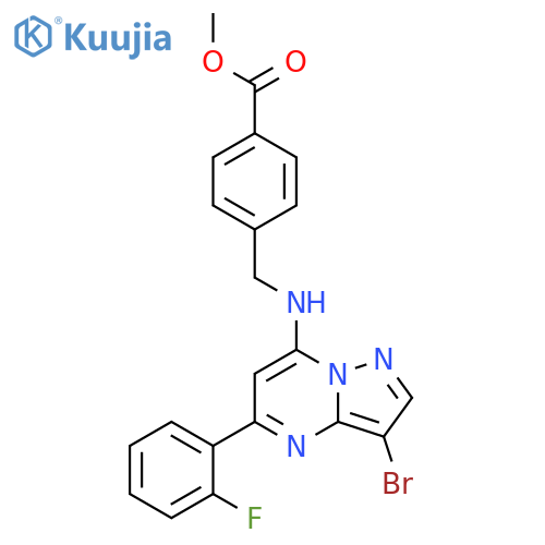Benzoic acid,4-[[[3-bromo-5-(2-fluorophenyl)pyrazolo[1,5-a]pyrimidin-7-yl]amino]methyl]-, methyl ester structure